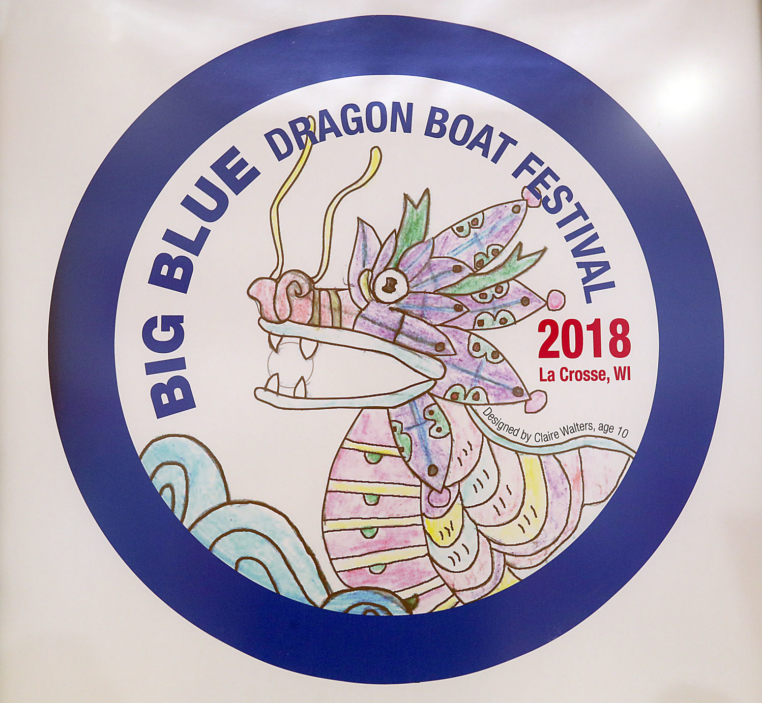 Big Blue Dragon Boat button close up